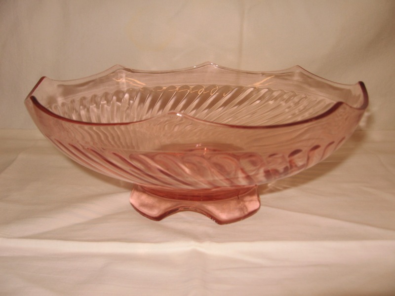 Pink Depression Glass Swirl Bowl Footed 10