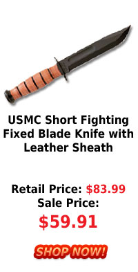 USMC Short Fighting Fixed Blade Knife with Leather Sheath