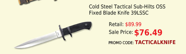 Cold Steel Tactical Sub-Hilts OSS Fixed Blade Knife 39LSSC