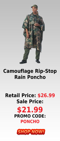 Mens and Womens Camouflage Rip-Stop Rain Poncho