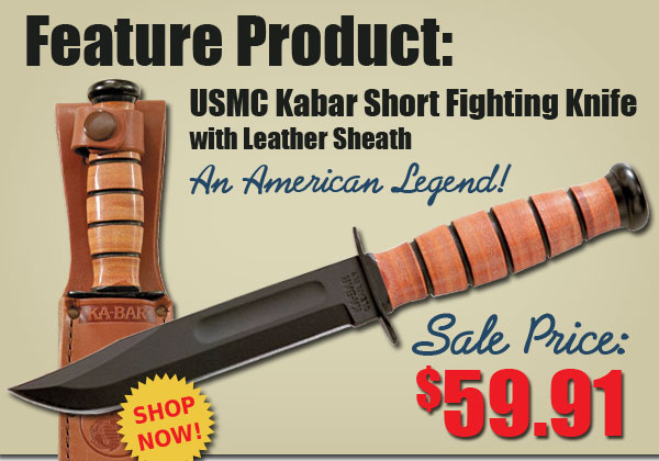 USMC Kabar Short Fighting Knife with Leather Sheath