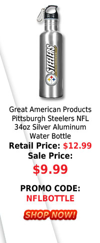 Great American Products Pittsburgh Steelers NFL 34oz Silver Aluminum Water Bottle