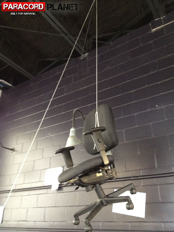 The office chair strung up with our #550 paracord