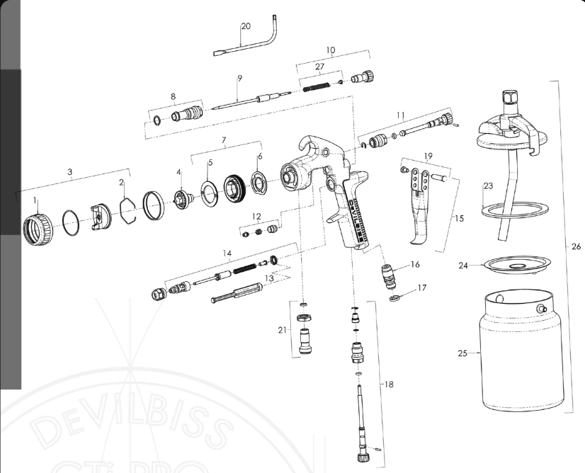 DeVILBISS GTi, PRi, GFG Pro BAFFLE SPRAY HEAD & SEAL KIT RE-SERVICE ...