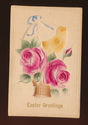 Cute Fancy Embossed Easter Chick & Roses Postcard-