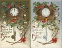 2 Antique New Year CLOCKS  Embossed Postcards Lot-