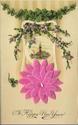 Novelty Attached Flower & Scene New Year Postcard-