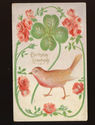 Antique Folk Art Postcard-Bird & Clover Rose Flowe