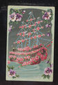 Sailing Ship with Flowers  Vintage Antique Embosse