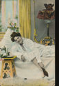 Antique 1909 Risque Postcard-Lady in Bed with Paja
