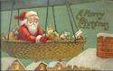 Rare Old Christmas Santa Claus in Airship Postcard