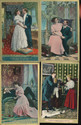 Lot of 4 Men & Women Antique Romantic Love Greetin