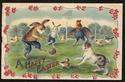 Dressed Rabbits Play Football  Easter Postcard-hh3