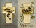 Lot of 2 Winsch Silk Easter Cross Scene Postcards-