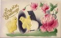 Heavy Embossed Easter Chicks & Roses Postcard-jj74