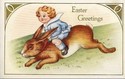 Child & Big Brown Bunny Rabbit Easter Postcard-cc6