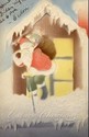 Heavy Embossed Santa Claus on Snowy Roof Postcard-