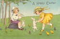 Children Dance with Bunny Rabbit Easter Postcard-C