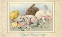 Bunny Rabbits & Chick Vintage Easter Postcard-jj48