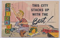 Chicago Child & Fire Truck Vintage Linen Postcard-