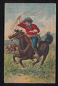 Cowboy on Horse with Lasso Antique 1910 Postcard-p