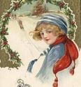 SCHMUCKER GIRL in RED SCARF SLED WINSCH POSTCARD-i