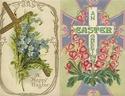 Lot of 2 Pretty Easter Cross & Flowers Postcards-b