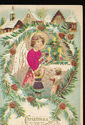 Pretty Silk Angel & Childen Antique Christmas Post