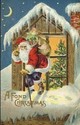 Santa Claus on Snowy Roof & Toys Xmas Postcard-ee3