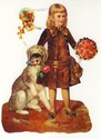 Girl Dog Flowers Victorian Die-Cut Scrap Sheet -kk