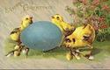 Easter Chicks Egg & Pussy Willow Flowers Postcard-