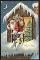 Santa Claus on Snowy Roof & Toys Xmas Postcard-hh3