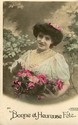 French Lady & Flowers old RPPC Photo Postcard-ff89