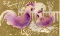 Fancy Embossed Easter Hen & Rooster Postcard-kk69