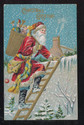 Santa Claus & Fancy Sash on Ladder Postcard-pp409