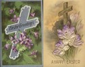 Lot of 2 Pretty Easter Cross & Flowers Postcards-b