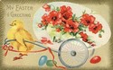 Cute Chick & Flower Cart Embossed Easter Postcard-