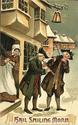 Colonial Men with Flute,Violin Christmas Postcard-