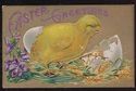 Big Yellow Chick in Egg Flowers  Antique Embossed 