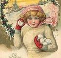 SCHMUCKER PRETTY GIRL & SNOWBALLS  WINSCH POSTCARD