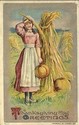 Pilgrim Lady in Hay Field Thanksgiving Postcard-ff