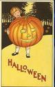 COLORFUL GIRL & PUMPKIN OLD HALLOWEEN POSTCARD-O-6