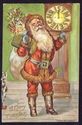 Santa & Grandfather Clock Christmas Postcard-nn695