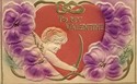 Heavy Embossed Cupid & Heart Valentine Postcard-ee