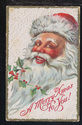 Antique Vintage Happy Santa Claus & Holly Christma