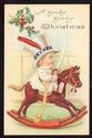 Patriotic Boy on Rocking Horse Christmas Postcard-