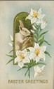 BUNNY RABBIT & FLOWERS EMBOSSED EASTER POSTCARD-ee