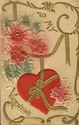 Fancy Embossed Heart & Flowers Valentine Postcard-