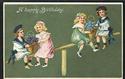 Beautiful Children on SEESAW with Flowers Postcard