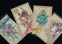 Lot of 4 Flower Emblems Emb. Greeting Postcards-QQ